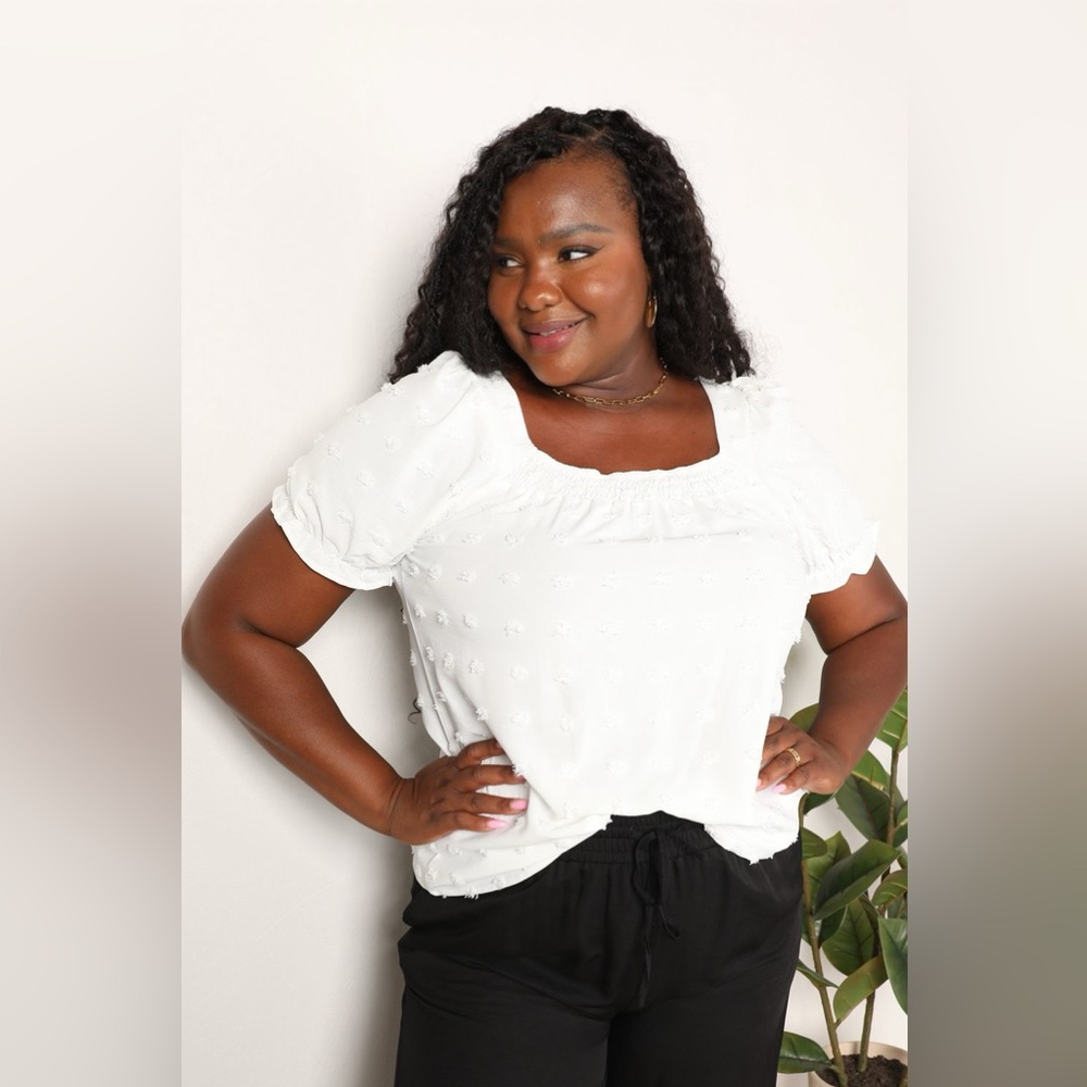 Mandy Swiss Dot Puff Sleeve Square Neck Blouse - Picture 7 of 11